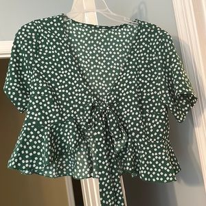 Green Front Tie Blouse